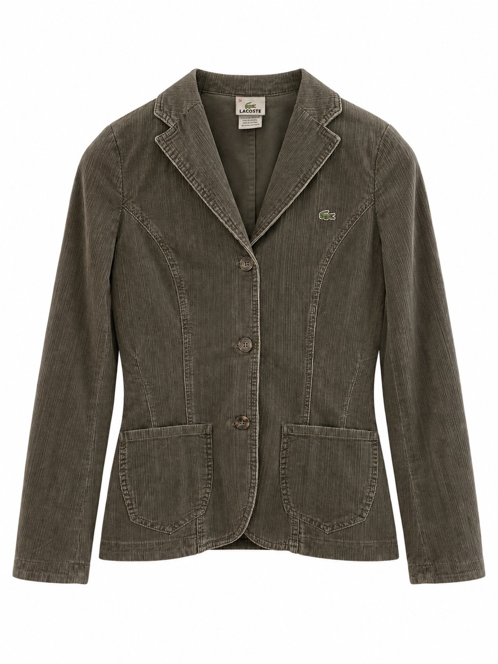 Lacoste Olive Corduroy Blazer Jacket Size 34 Slim Fit Long Sleeve Button-Up